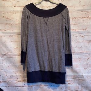 Free People long sweater stripe tunic scoop neck Small pullover navy top